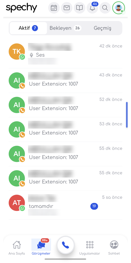 Conversations list in the Spechy mobile app