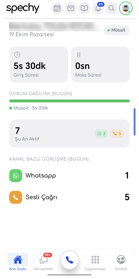 Home dashboard in the Spechy mobile app