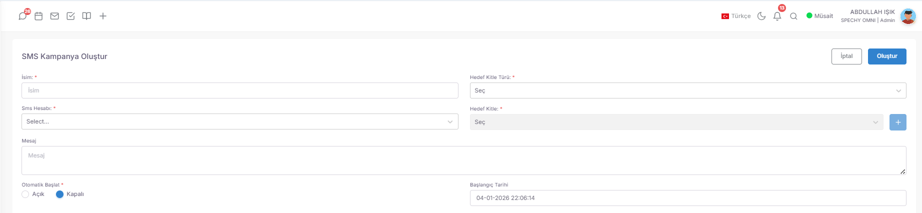 Create SMS campaign; Used to create a new campaign. screenshot 1
