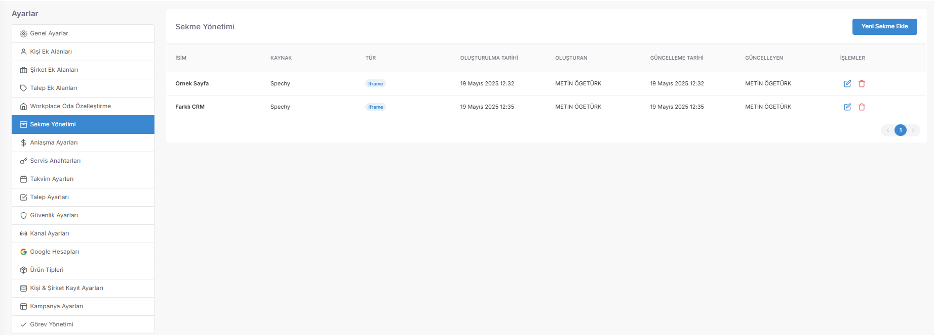 Tab Management is the integration center that eliminates the necessity of constantly switching between browser tabs or different applications (Context Switching) while your representatives are doing their work; it seals external web interfaces into Spechy. screenshot 1