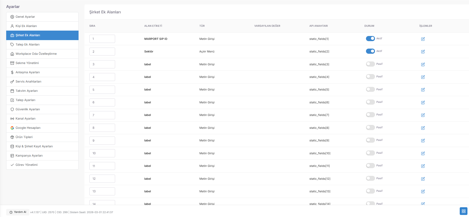 Access URL; https://app.spechy.com/settings/customization/company-static-fields screenshot 1